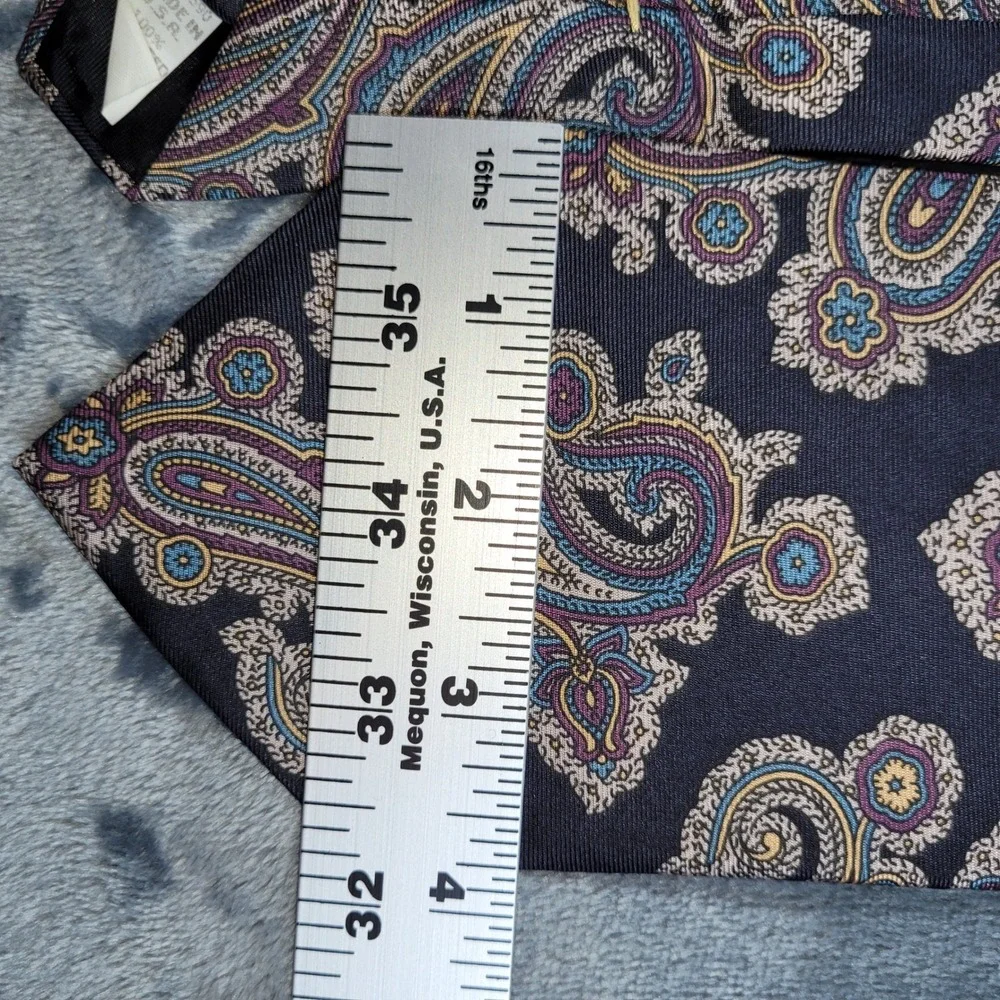 Morgan Hart Mens Silk‎ Paisley Tie Navy Blue Purple Gold Made in USA Formal